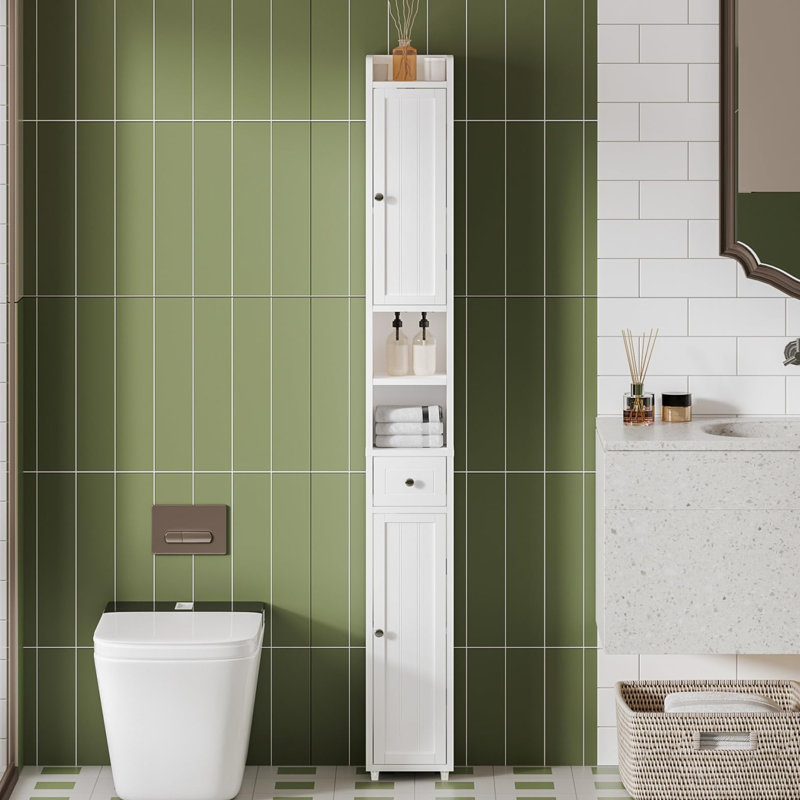 Armoire de rangement étroite pour salle de bain, Blanc