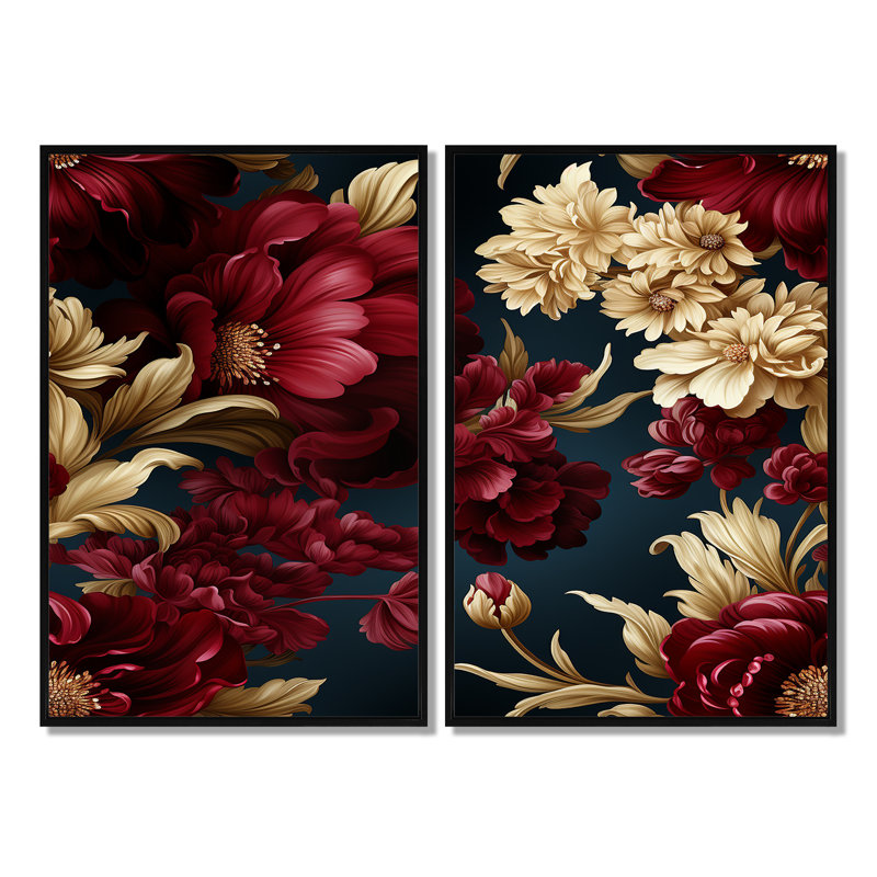 Victorian Renaissance Revival Victorian Pattern  - Cottage, Traditional Wall Decor 2-Pieces, Black, 36" H x 48" W