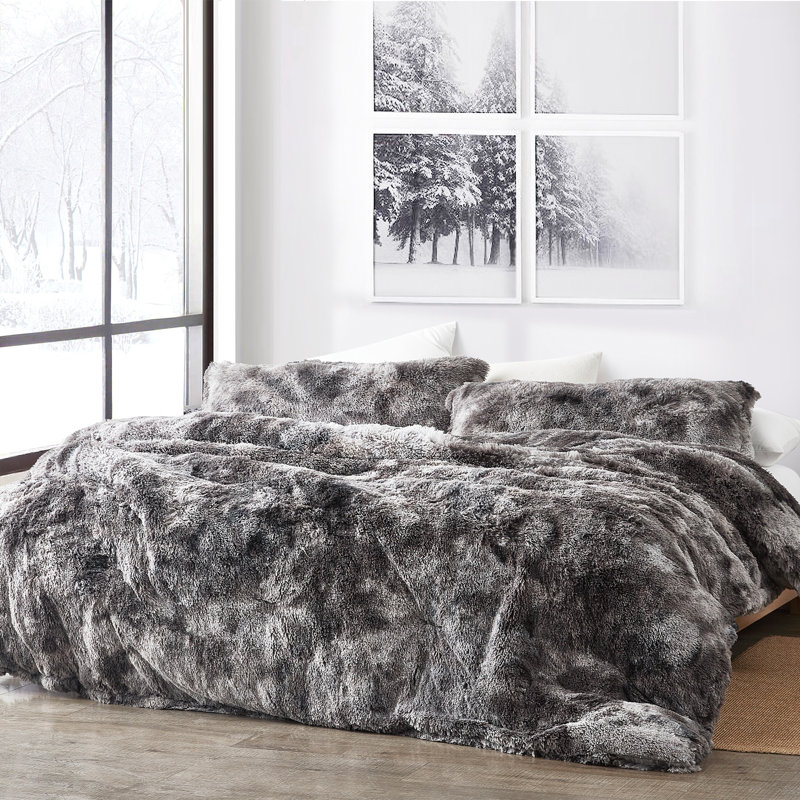 Coma Inducer Fluffy Plush Oversized Comforter Set, Twin XL Comforter + 1 Sham, Gray