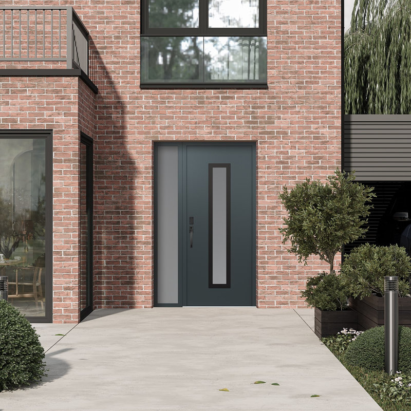 Porte d'entrée pré-suspendue en acier à panneau noir Diamond A11 avec panneau latéral, L 51,25 po x H 81,69 po