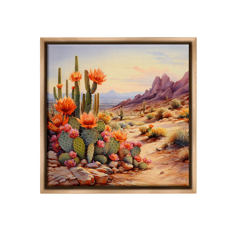 «Cactus Flower Landscape» par RB sur, H 18 po x l 18 po, Cadre flottant orme Montalcino
