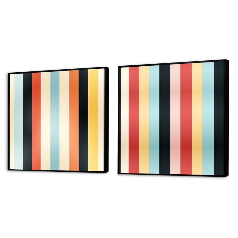 Motif rayé rétro Revival, Cadre flottant noir, H 16 po x l 33 po