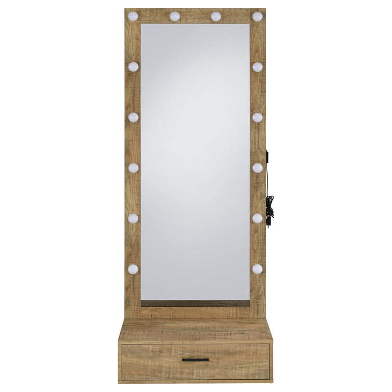 Miroir de plancher pleine longueur 1 tiroir, Brun