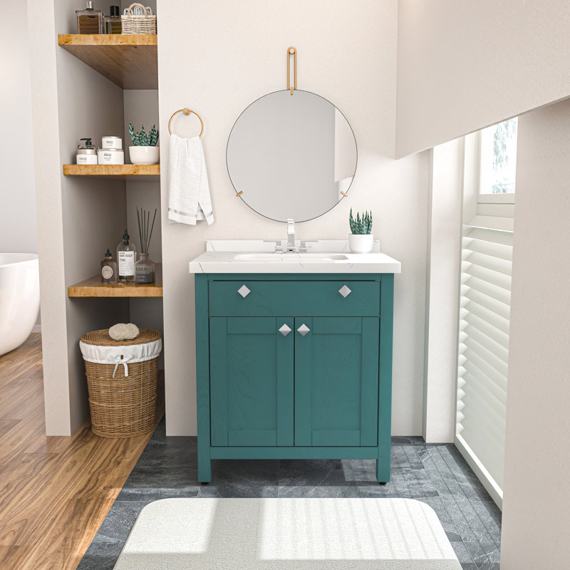 Ensemble de meuble-lavabo simple 31 po avec plateau en marbre d'ingénierie Elfand, Turquoise