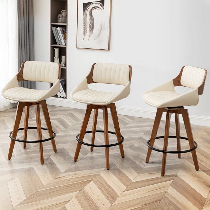 Omar 3-Piece Swivel Upholstered Counter Stool Set, Beige