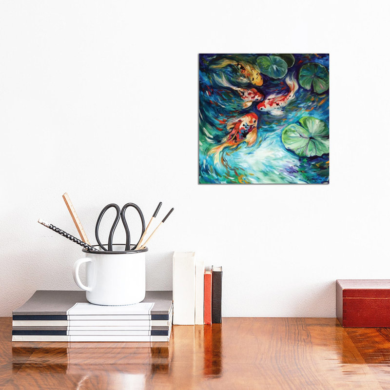 Dancing Colors Koi by Marcia Baldwin - Painting on Canvas, 30.48 cm H x 30.48 cm W, No Frame