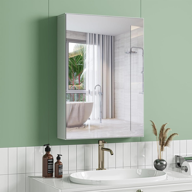 W H Wall Mounted Required Frameless Medicine Cabinet Mirror Adjustable, 12D x 50W x 70Hcm