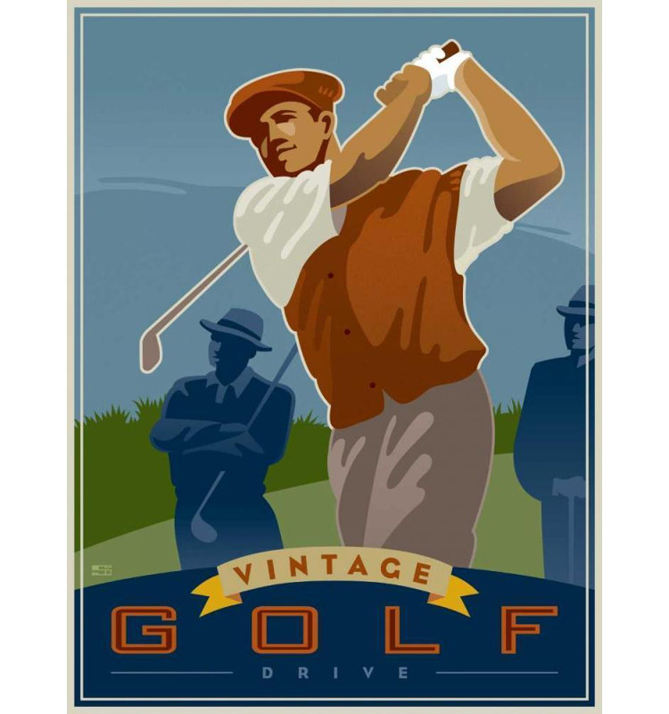 Toile tendue avec châssis Trinx Huynh, Si, titrée: Vintage Golf, Drive, H 24 po x l 19 po