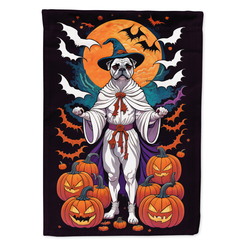 Drapeau blanc du jardin d'Halloween Boxer Witchy, 15,5 po x 11,25 po