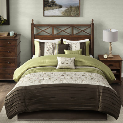 Édredon très grand 7 pièces - Détails brodés, tissu, 2 taies décoratives, 3 coussins décoratifs, 1 jupe de lit, lavage à la machine avec broderie élégante, vapeur