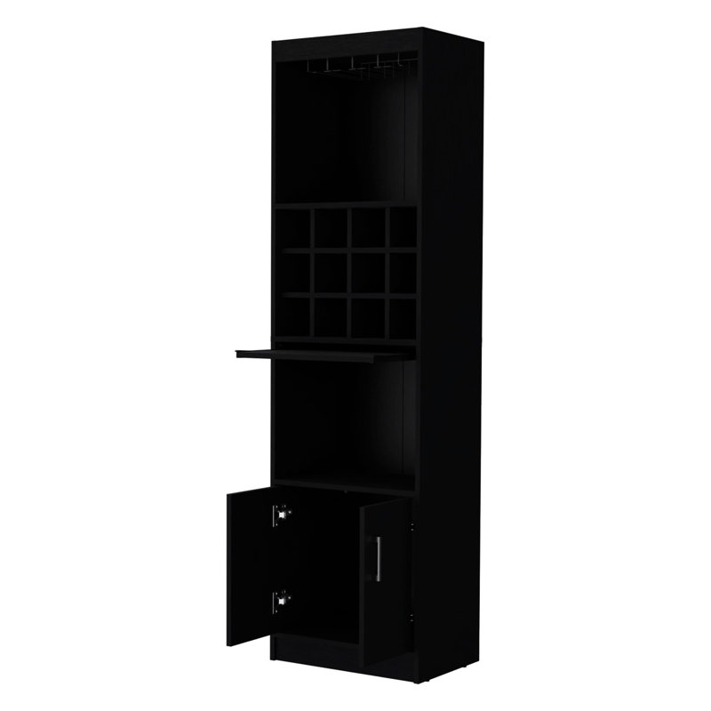 Armoire de bar noire pour la maison - Bois d'ingénierie, 2 portes, 20 x 13,3 x 71,1 pouces, 15 tablettes pour recevoir 71,1 x 20 x 13,3