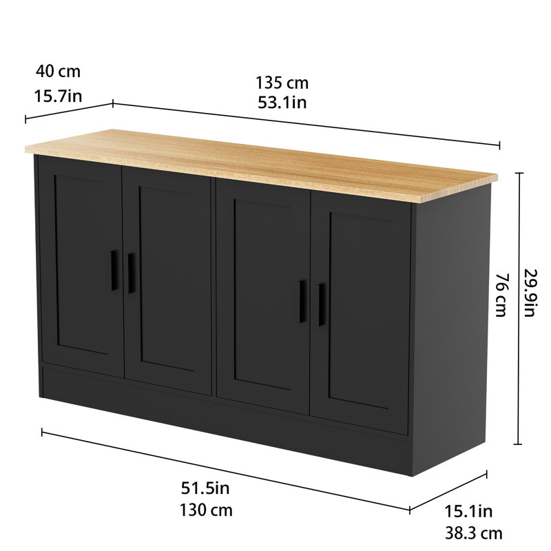 53.1" W 4 Door Buffet Cabinet, Coffee Bar Cabinet With Adjustable Shelf, Kitchen Buffet Sideboard For Living Room, Kitchen
