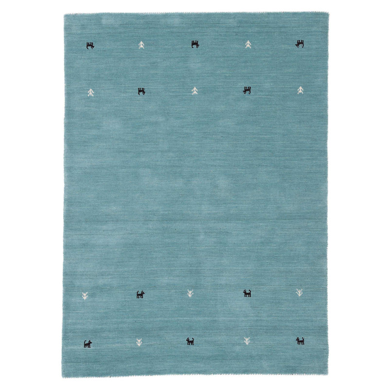Handwoven Wool Gabbeh Uni Turquoise Rug, Rectangle 60 x 90cm