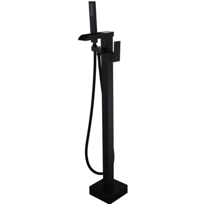 Freestanding Bathtub Faucet In Matte Black - Hand Shower Included, Floor Mount, Single Handle, And Design For Bathroom Enjoyment Mount Handle Tub Filler With Rust- Feature