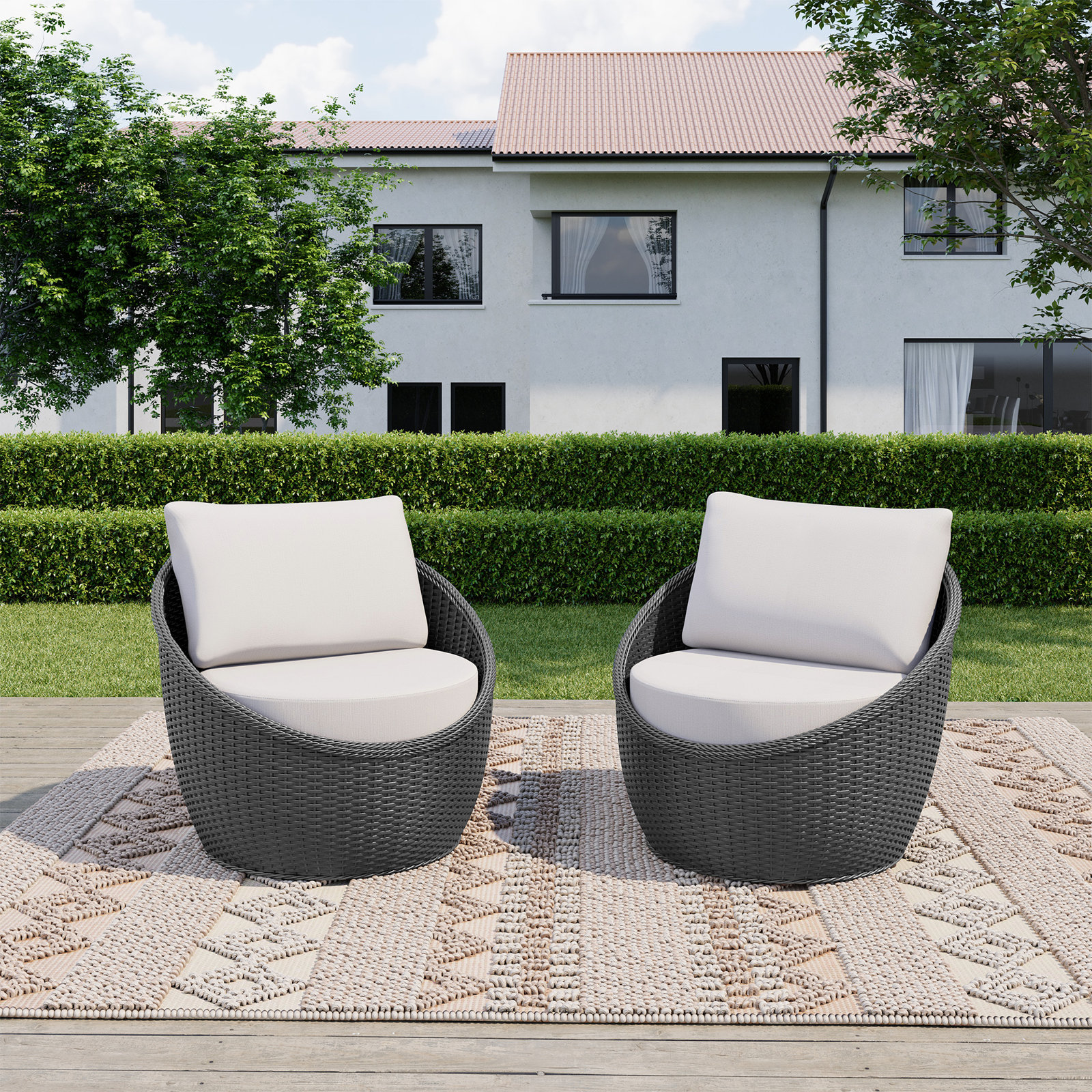 Leyton Wicker Patio Lounge Chairs, Black