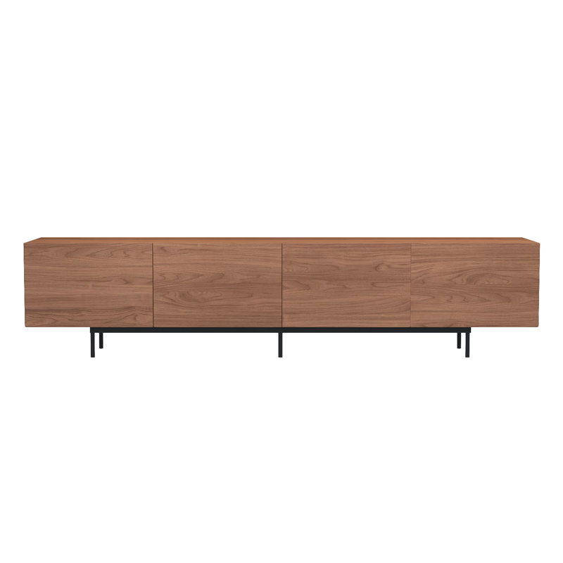 86.61" Walnut Wood TV Stand with 4 Cabinets