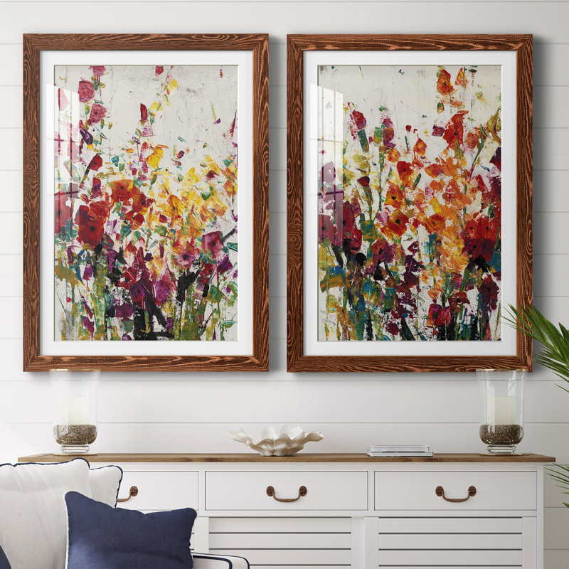 Fleurs sauvages en fleurs I encadré mat - prêt à accrocher, Cadre en érable, H 24 po x l 36 po x P 1,5 po