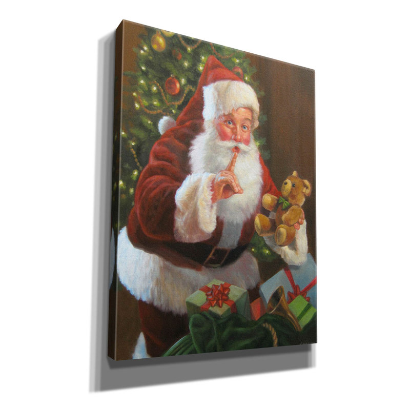 «Santa With Teddy Bear» par David Lindsley, art mural sur toile, H 54 po x l 40 po x P 1,5 po