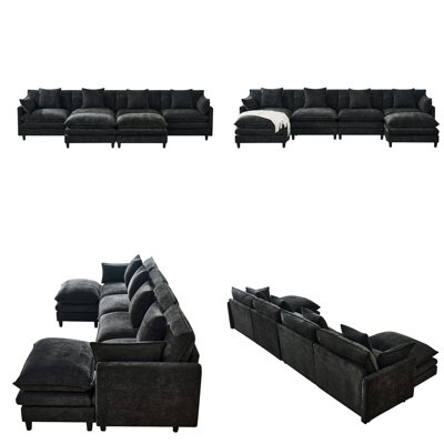 Enveloppement en chenille, 2 repose-pieds mobiles, 4 coussins + 2 coussins décoratifs, 3 boîtes de livraison sous vide, 6 sièges de luxe