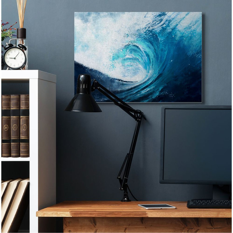 «Cresting Ocean Wave Blue Beach», reproduction d'art, Toile tendue, H 30 po x l 40 po x P 1,5 po