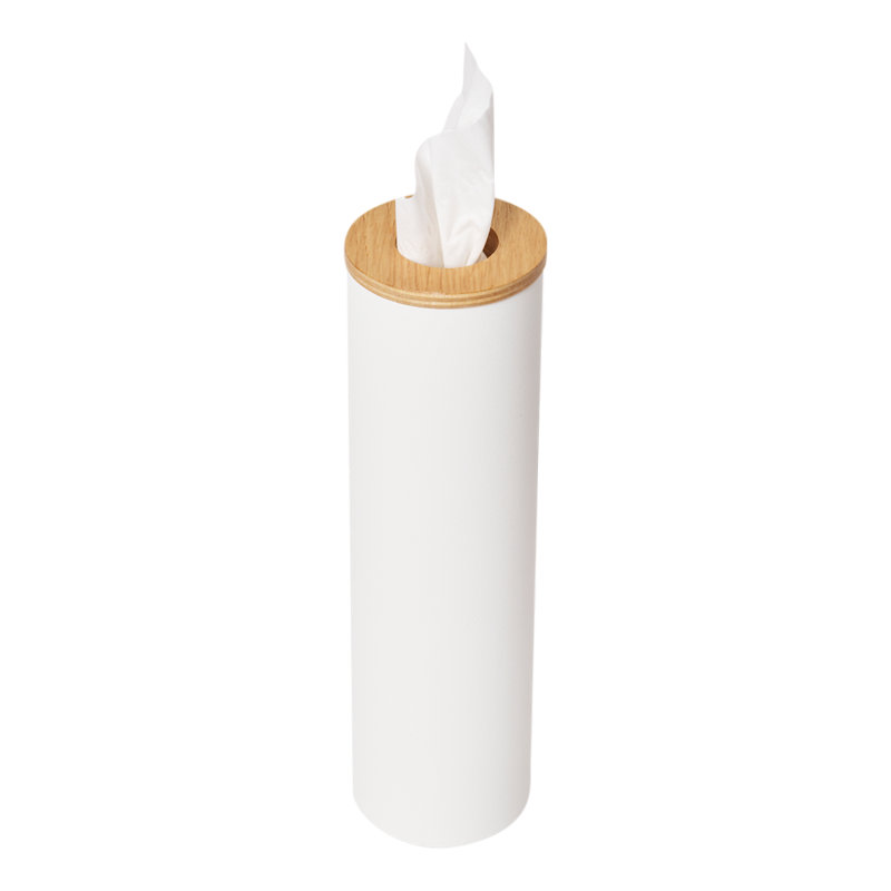 Yamazaki Home Round Tissue Case, Steel And Wood, Small, Lid, Ash