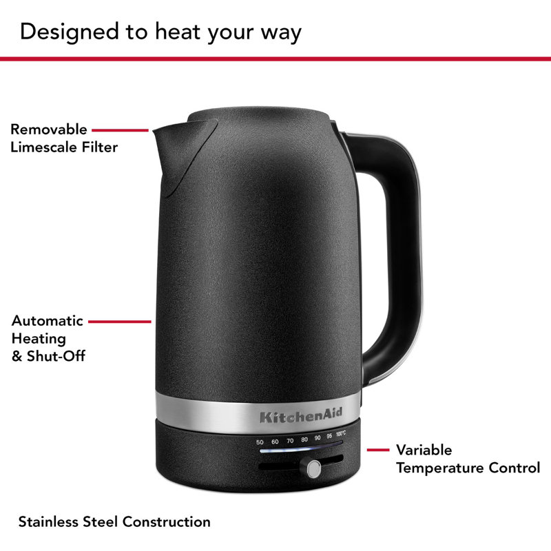 KitchenAid 1.7 Liter Electric Kettle, Cast Iron Black