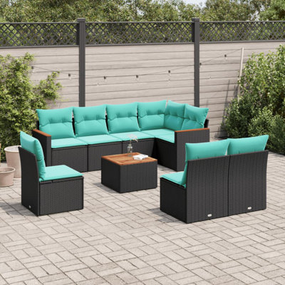 Ensemble de canapé de patio 5 pièces avec coussins d'extérieur en rotin de polyester noir