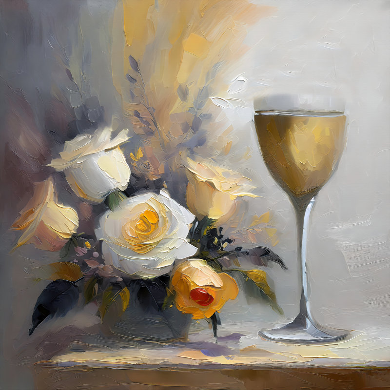 Roses et chardonnay, H 36 po x l 36 po