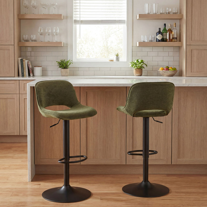 Swivel Adjustable Height Bar Stools, Faux Leather Upholstered Counter Stools, Modern Pub Stools, Siège vert / cadre noir