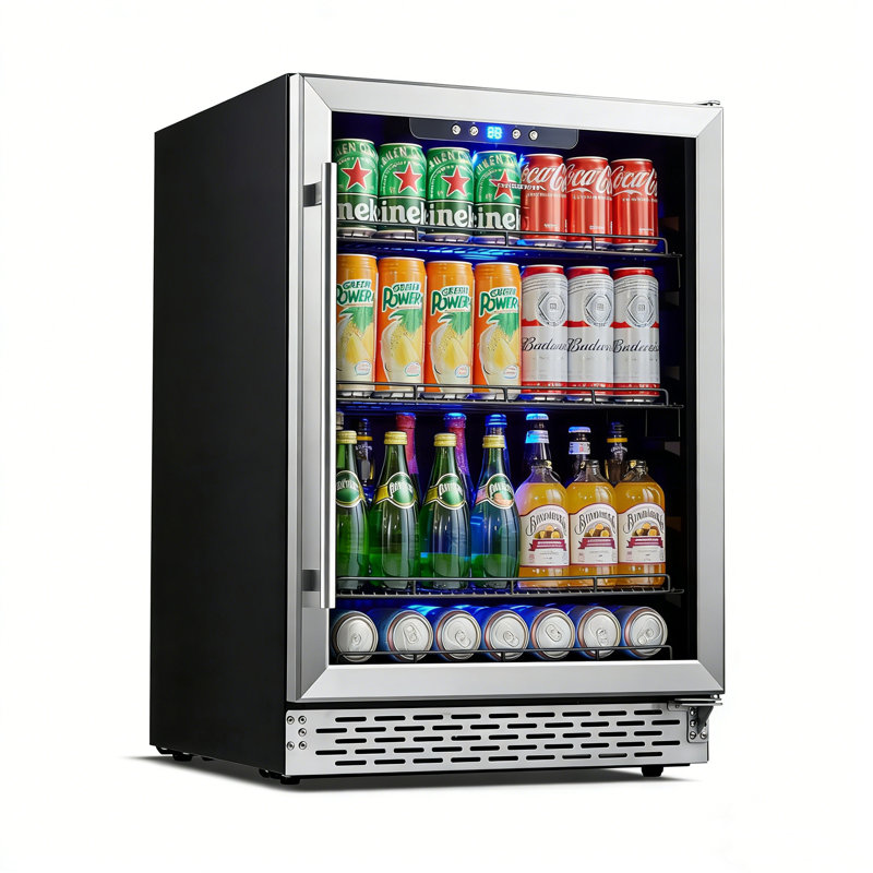 24 Inch Beverage Refrigerator, 170 Can Capacity Freestanding Drink Cooler With Tempered Glass Door, 5 Adjustable Shelves, Internal Led Lighting, Quiet Operation For Home Kitchen Office Bar