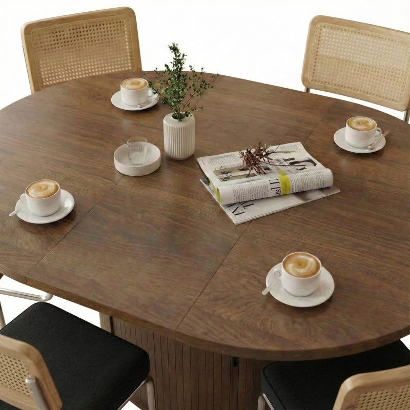 Ensemble de table de salle à manger extensible ronde avec 6 chaises en porte-à-faux, Noir