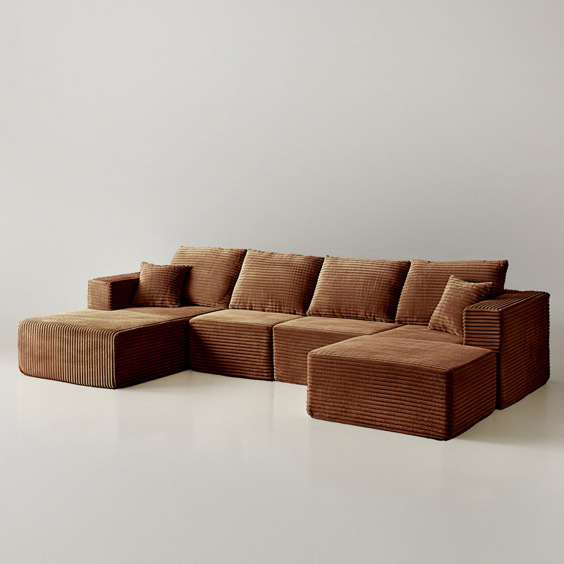 Canapé modulaire rembourré 4 pièces Kapellen, Brun, Orienté à gauche (vu de face)