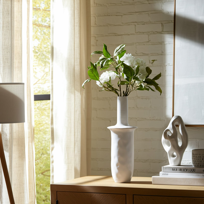 White Modern Ceramic Table Vase For Home Decor, Decorative Flower Vase With Unique Contemporary Design, Perfect For Displaying  Fresh or Faux Floral Arrangements In Any Space, Cream