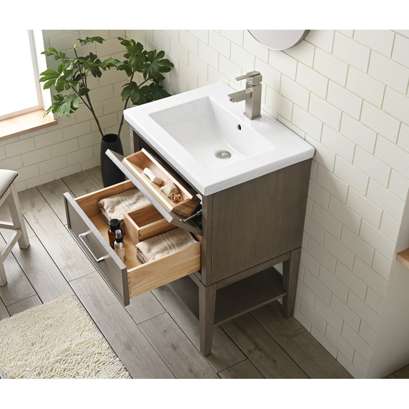 Brodnax 24" Single Bathroom Vanity with Ceramic Top, Heritage Brushed Oak