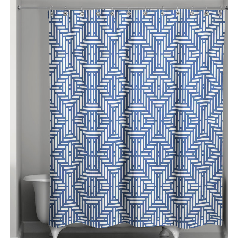 Rideau de douche simple géométrique Travers, Bleu marine