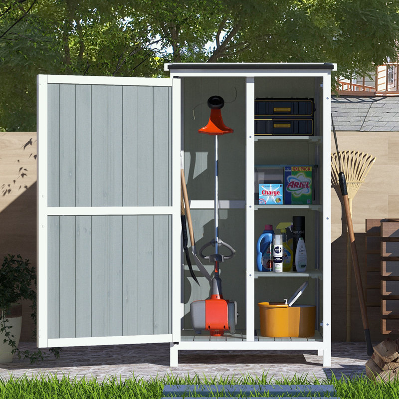 Remise de rangement extérieure en bois avec toit incliné et 5 compartiments personnalisables