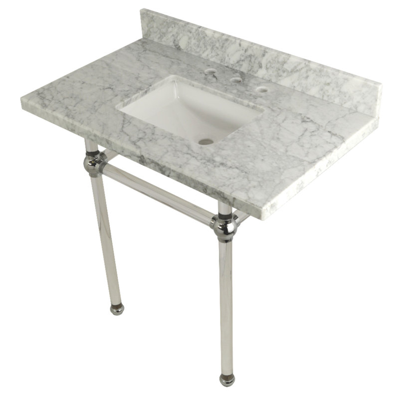 36-Inch Carrara Marble Vanity Top with Polished Chrome Base