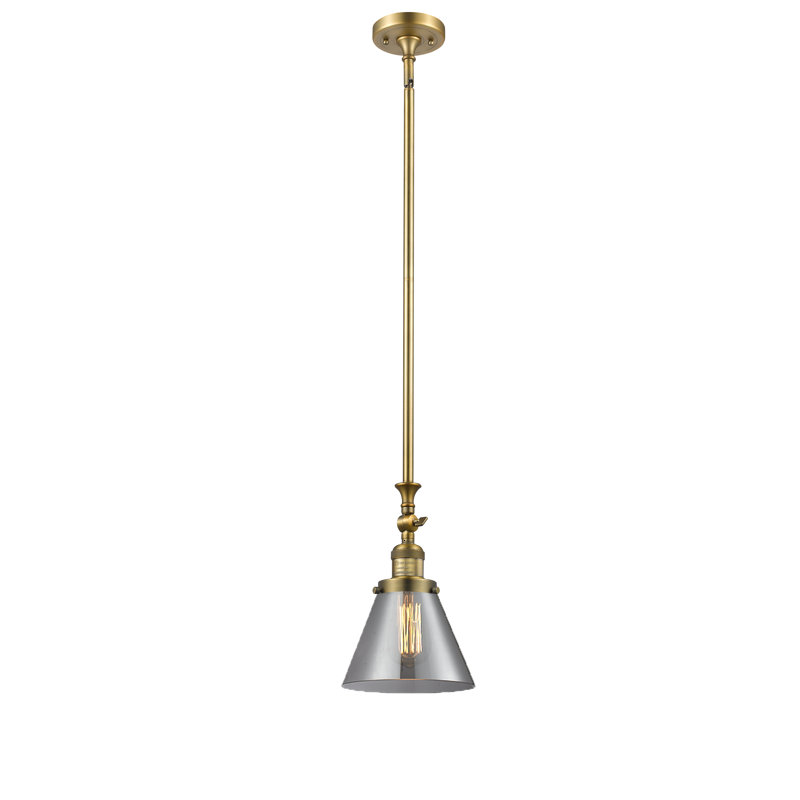 Luminaire suspendu conique à 1 lumière Harbert, Ampoule incandescente rétro de 60 watts, Fumée, Laiton brossé