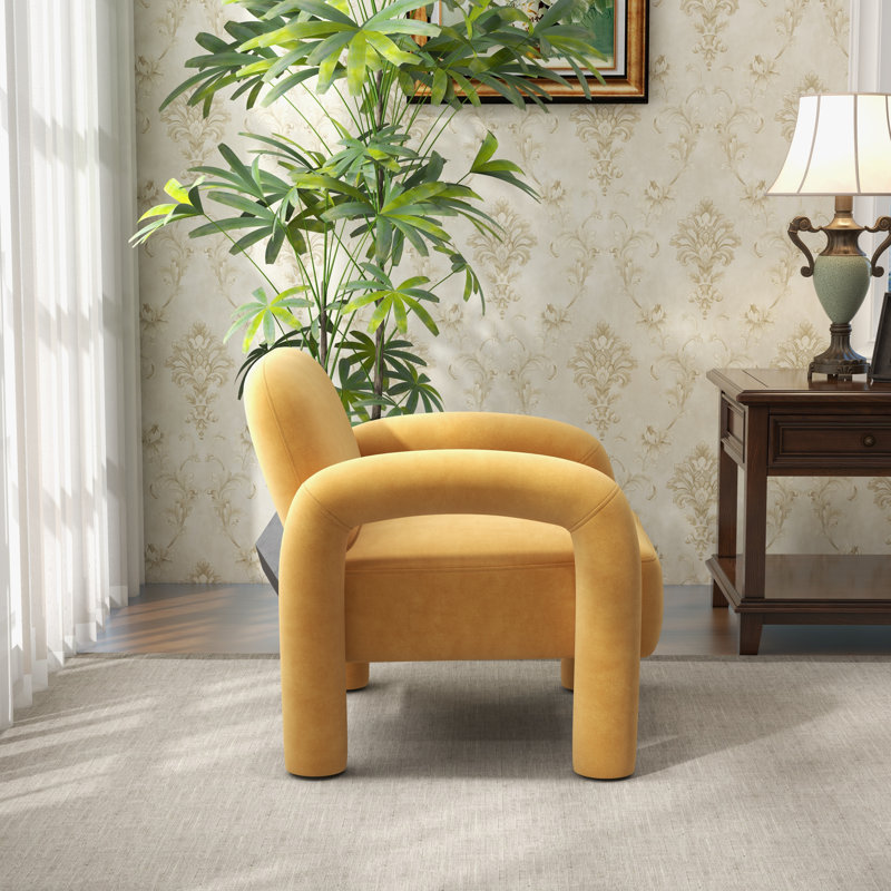 Iryanna Velvet Armchair, Yellow Velvet, 2