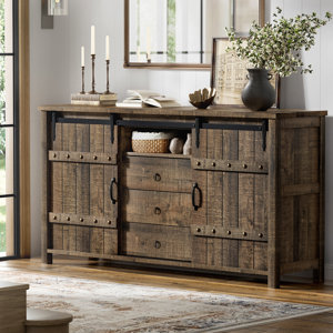 Wynny Farmhouse Wood Long Dresser 60"W , 3 Drawer Sideboard