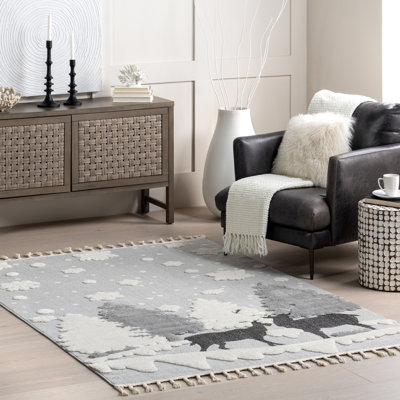 Jade Holiday Reindeer Tasseled Area Rug