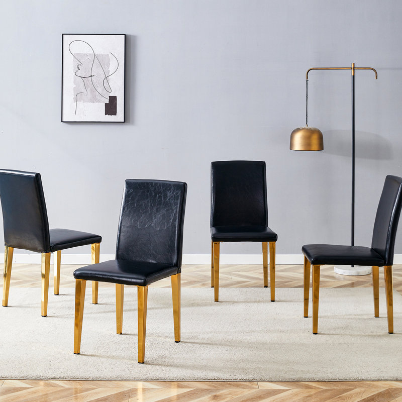 4 chaises de salle à manger Byron avec pieds en polyuréthane noir et métal doré - choix confortable de 4 chaises modernes, 4