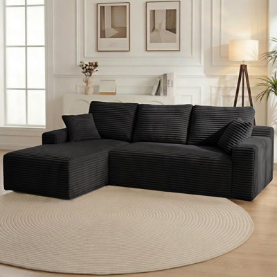 Modern Compression Corduroy L-Shaped Sectional Sofa with Chaise, Memory Foam & Pocket Spring Cloud Couch, No Assembly Modular Sofa for Living Room Apartment