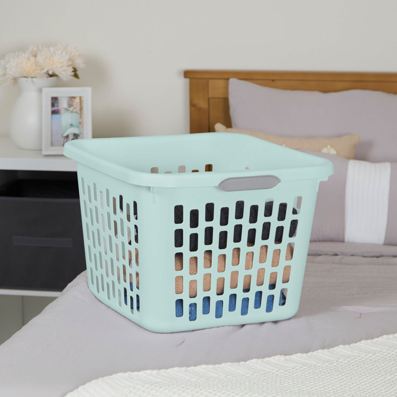 Sterilite Laundry Basket, 1.5 Bushel Plastic Hamper with Handles, 18 Pack, Mint