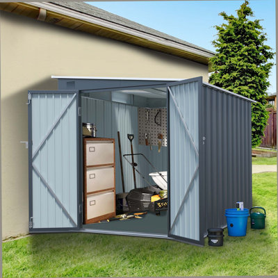6X8ft Galvanized Steel Outdoor Storage Shed With Lockable Double Doors, Metal Lean To Shed With Free PC Light Board For Tools, Bikes & Patio Essentials (Without Floors)