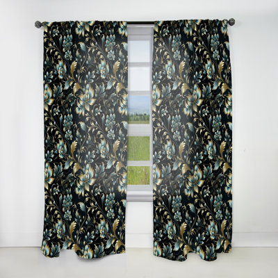 Or et bleu Luxury Damask Symphony II - Rideau damas - Rideau obscurcissant - 1 panneaux