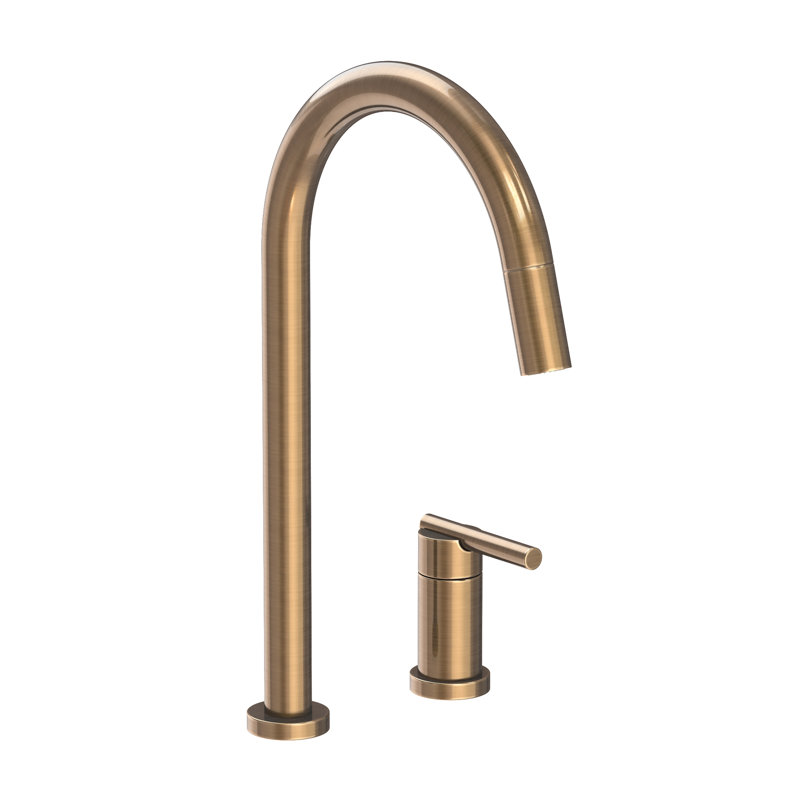 East Linear Pull Down Single Handle Kitchen Faucet, Antique Brass