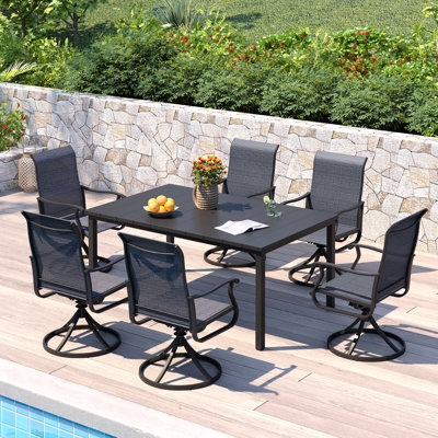 63" Outdoor Dining Set with Rectangular Dining Table and 6 Textilene Swivel Dining Chairs by Red Barrel Studio
