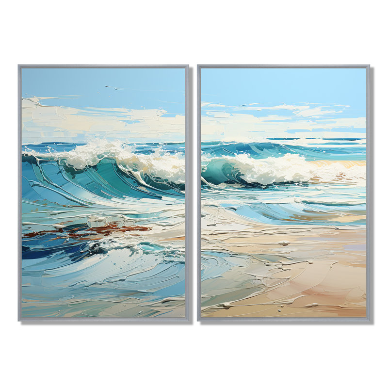 Bleu et blanc Simplicity Beach I - art mural bleu, H 36 po x l 48 po, Impression encadrée flottante, Argent argent