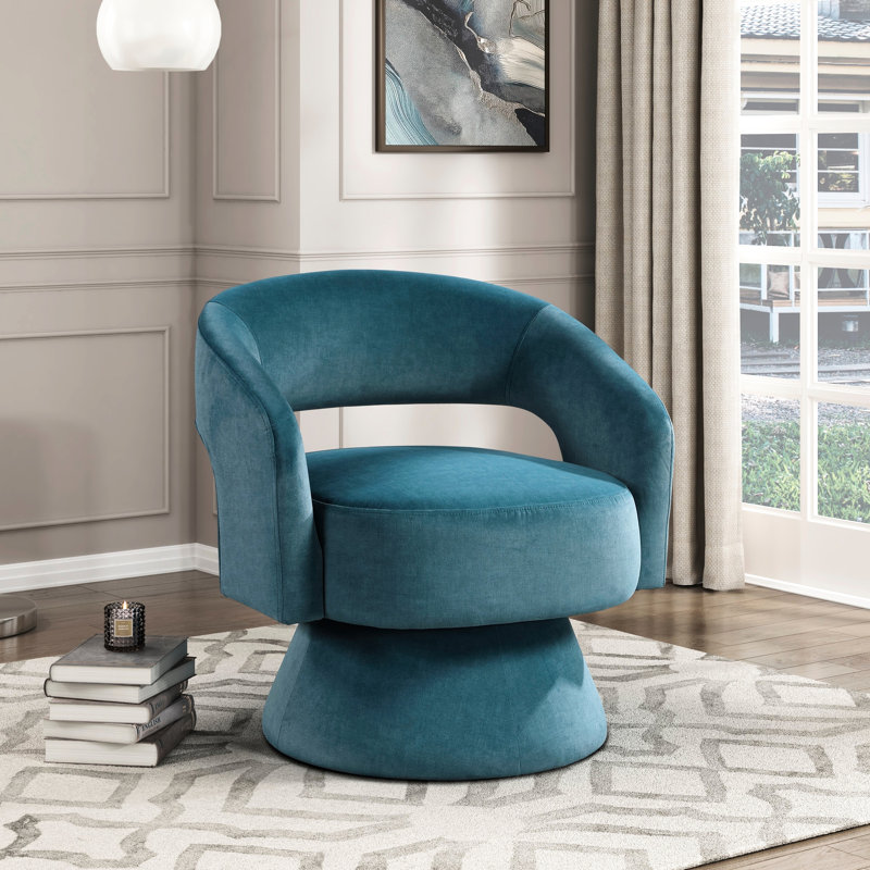 Chaise de plage pivotante en velours bleu sarcelle foncé, base en bois massif portable, fonction de camping d'hiver ensoleillée et élégante, rembourrage en mousse chaude, extérieur